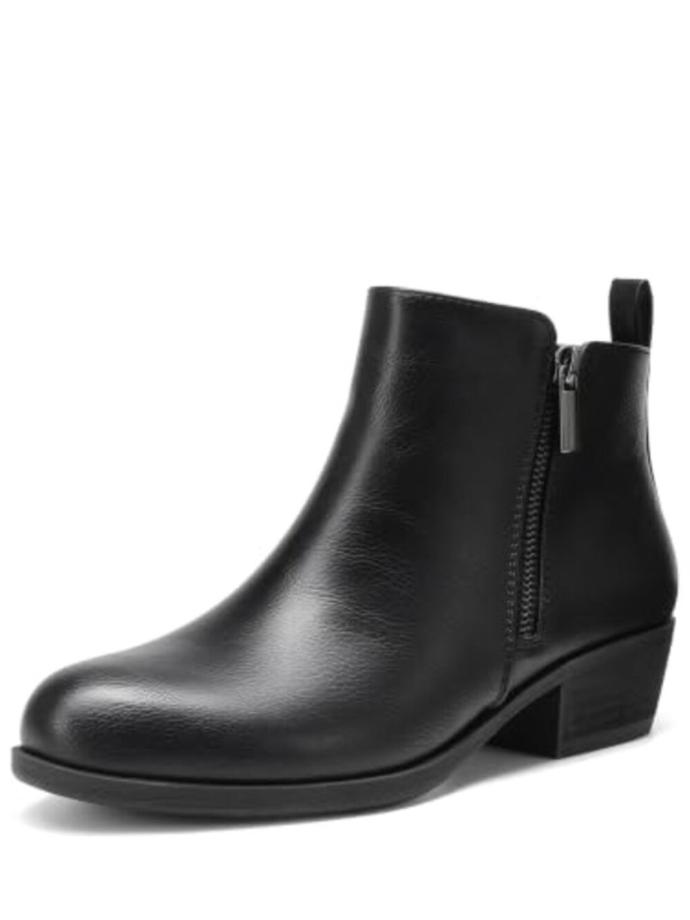 Faux Leather Ankle Boots Low Chunky Heel Dual Zipper Comfort Booties